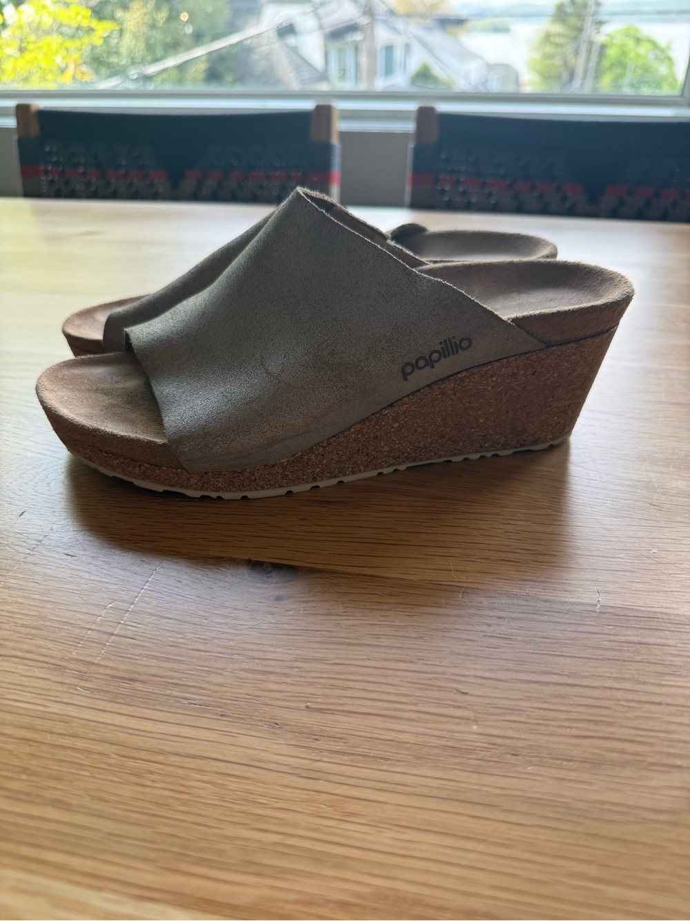 Birkenstock Papillio Namica taupe cork wedge slides Sz 41 - Picture 6 of 7